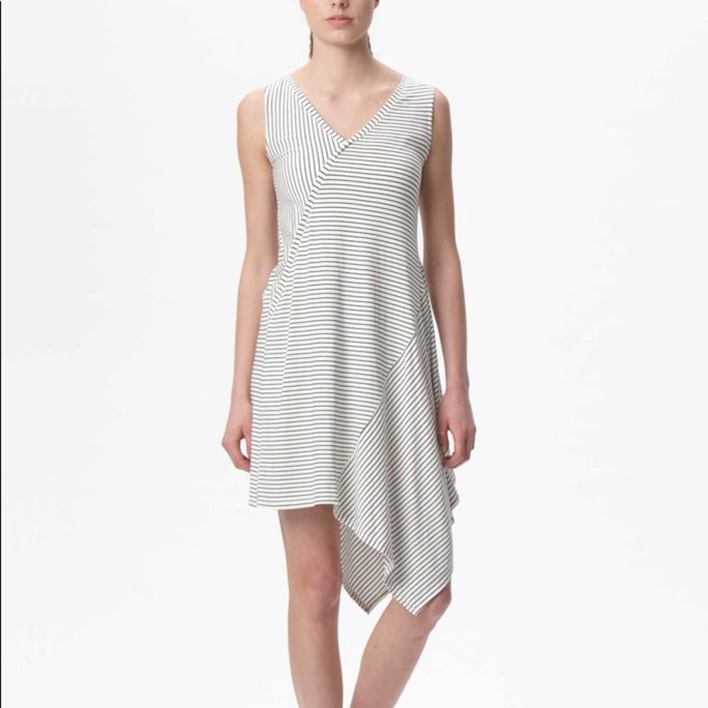 Knit dress with asymmetric scarf hem